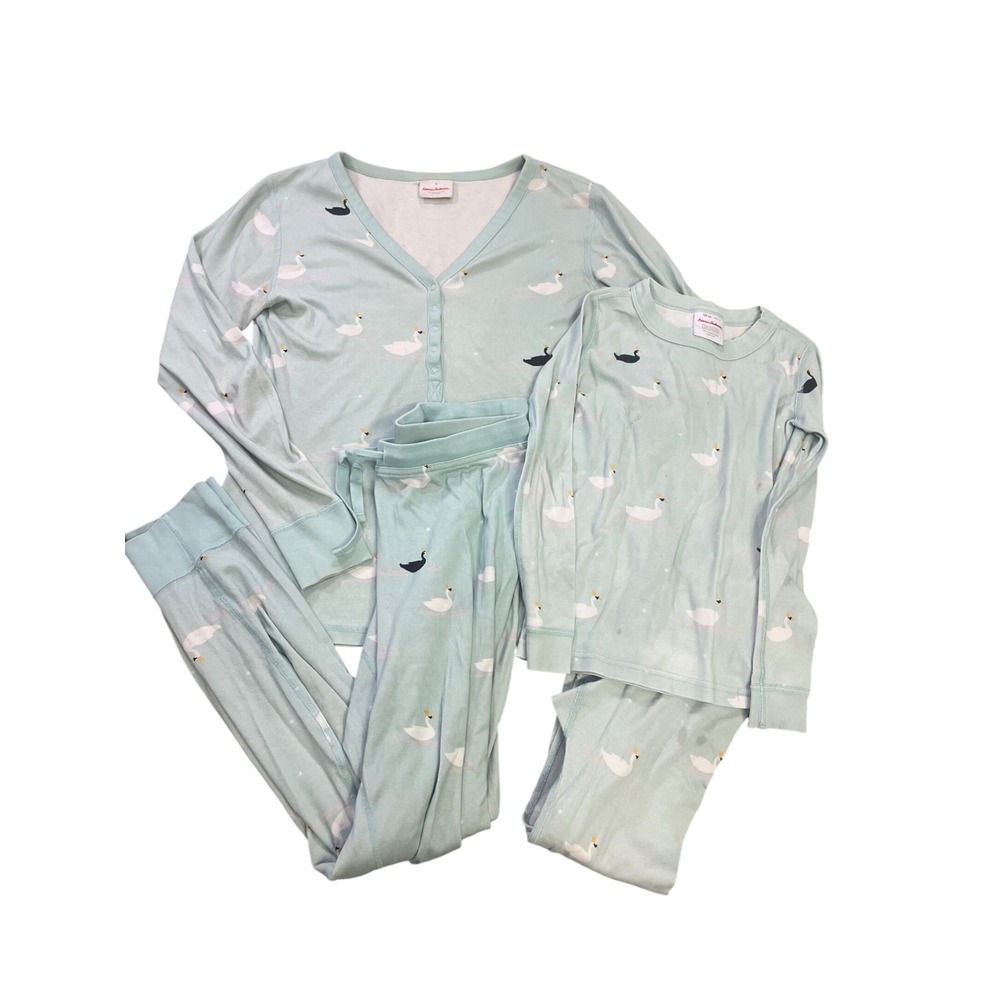 Hanna Andersson Mommy and Me Matching‎ Swan Pajamas Organic Cotton Mint S / 6-7
